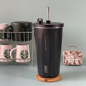 TYESO Tumbler with Straw, Stainless Steel, Wide Mouth, Vacuum Insulated - 600 ml - Kidspark